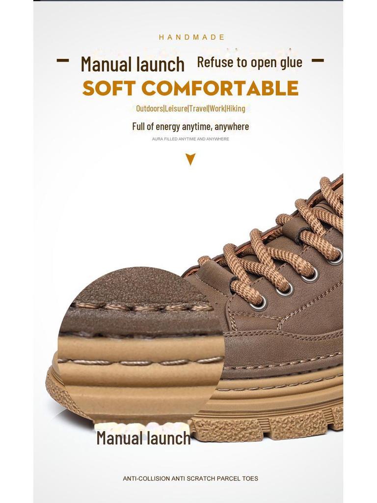 2025 Men's Thick-Soled Retro Casual Leather Shoes - Handmade, Trendy, Versatile Footwear