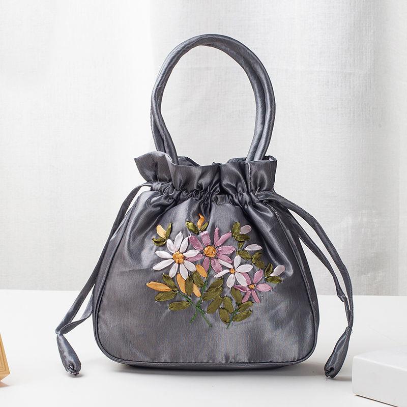 Retro, Stickerei, Kordelzüge, Handtaschen, Aufbewahrungsbeutel, Damen, Geldbörse, Brieftaschen, Kartenhalter, Eimer, Umhängetasche, Handgelenktaschen