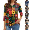 Camicia Casual da Donna con Collo a Revers, Manica Corta 3/4, Stampa, Top da Donna con Bottoni