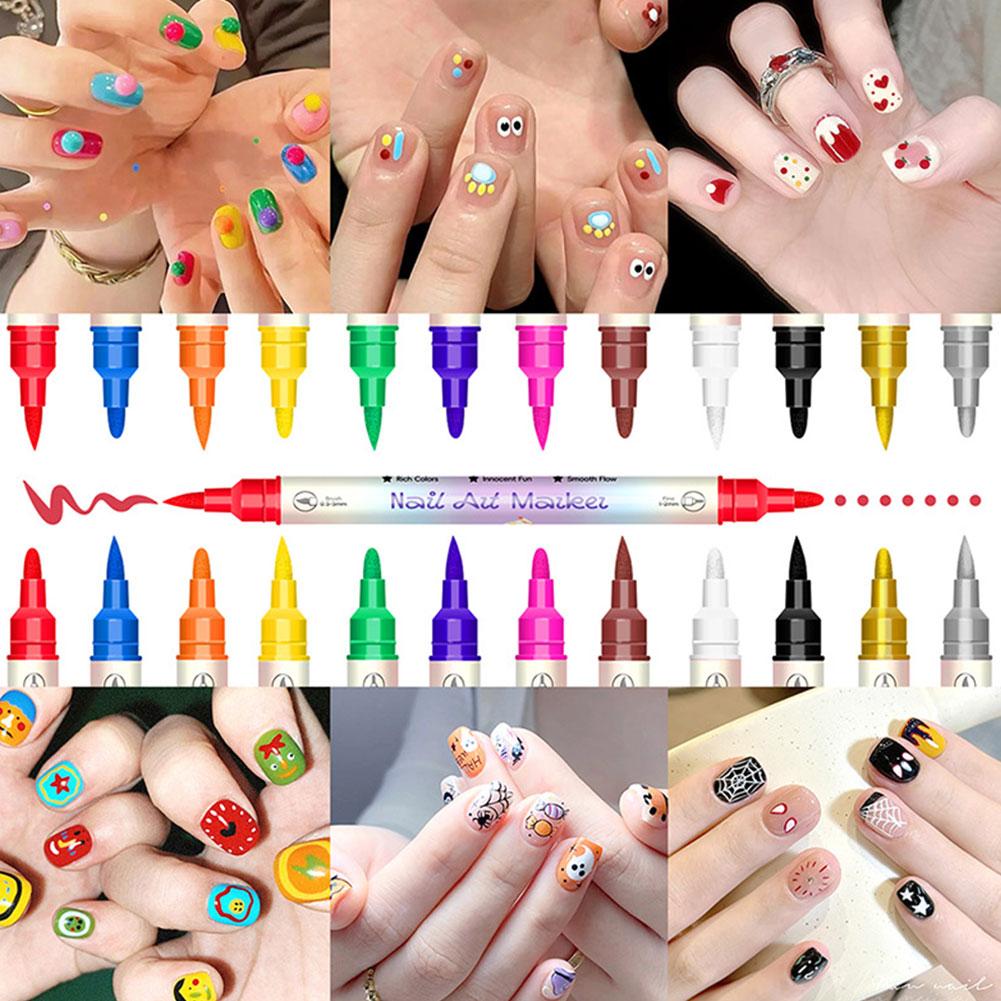 12Pcs Nail Art Marker Pen DIY Painting Graffiti Nail Art Pen Waterproof Quick Dry Drawing Painting Line Pencil Manicure Tool NEW