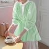 ZANZEA Women Lace Splice Stand Collar Casual Long Sleeve Blouse