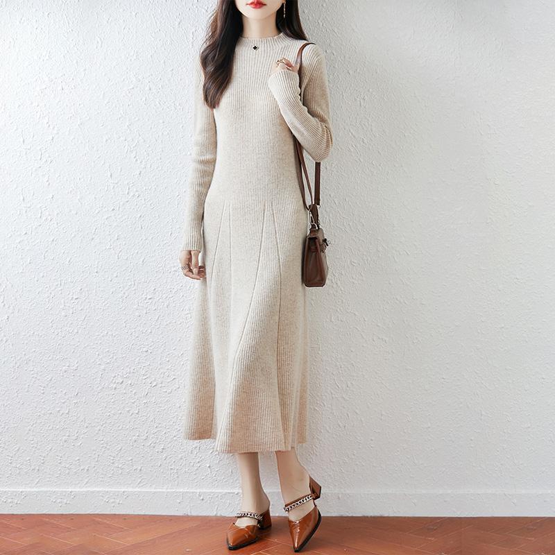 Women Sweater Dress 100% Wool MODERN NEW SAGA Turtleneck Knit Long Pullover Winter Jumpers Wool Long Dress Female
