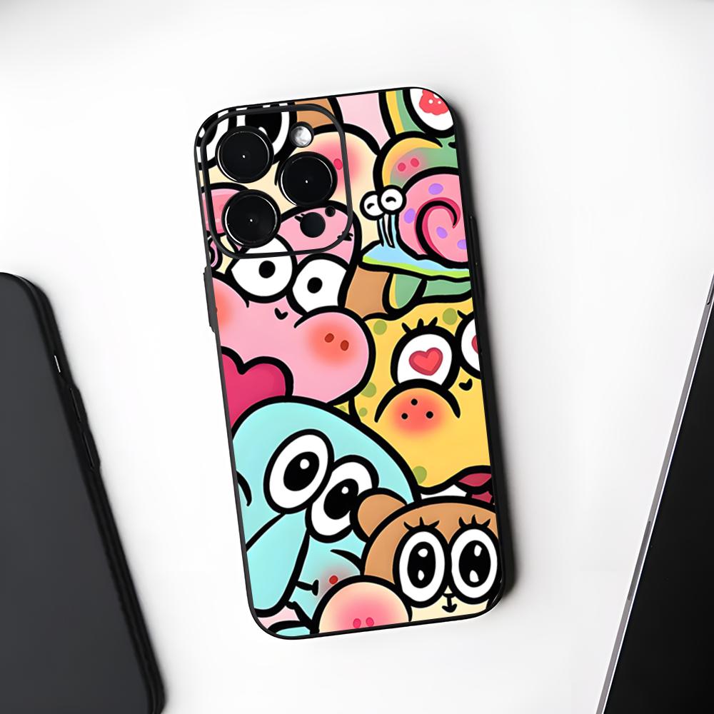 Coque de téléphone mignonne SpongeBob Noir Souple Pour Iphone 16 15 14 13 11 12 Pro Max Xr X Xs 8 7 Plus