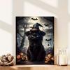 Halloween Black Cat Bat Pumpkin Canvas Poster - Great Halloween Party Decoration New Year Easter Gift Including Hanging Hardware with Frame