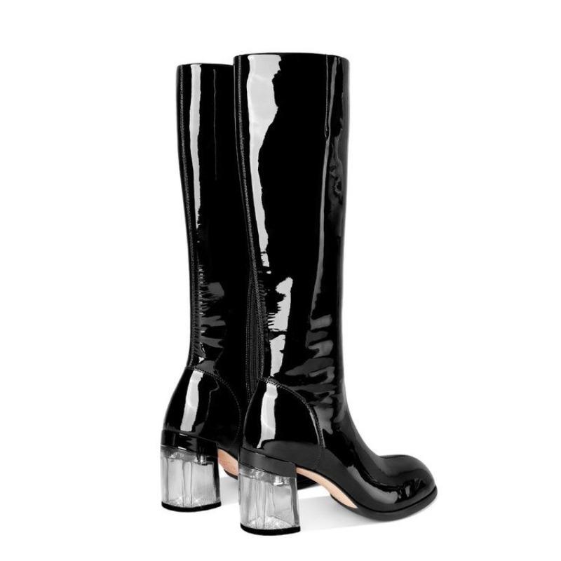 

Niche Red Patent Leather High-heeled Boots Women s Autumn and Winter 2026 New High-profile Boots Block Heel Knight Boots 35 чёрный