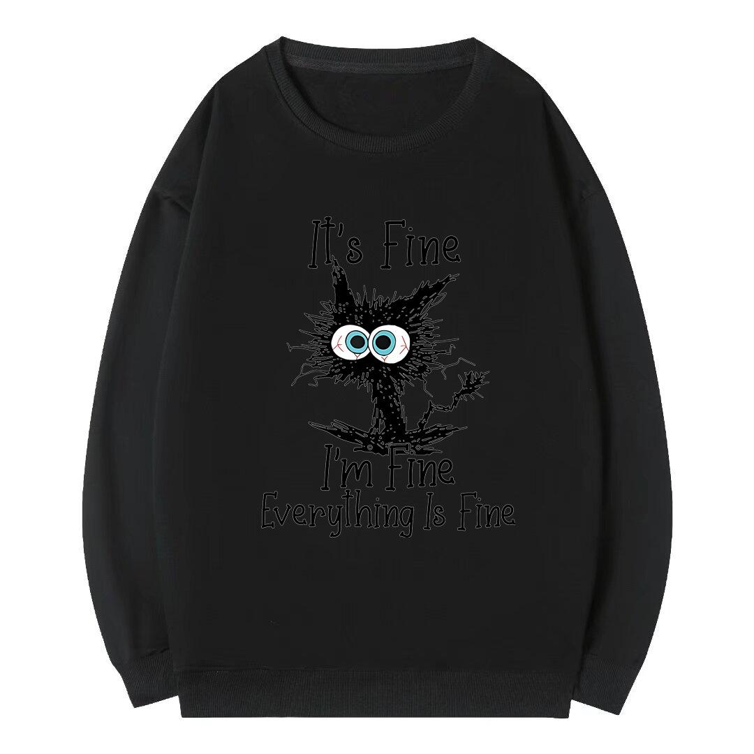 

Толстовки с принтом для женщин I m Fine Everything Letters Pullovers Plus Size O Neck Sweatshirts Female XXXL чёрный