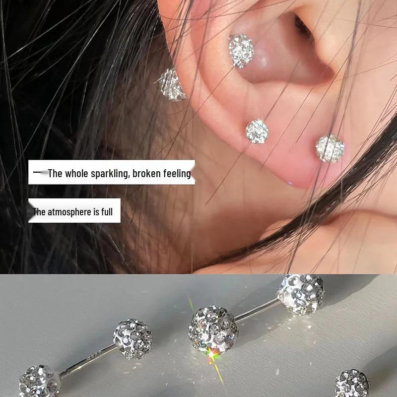 Copper Zircon Stud Earrings for Women – Suitable for Earlobe and Cartilage Piercing, High-End Niche Design, Diamond Accents
