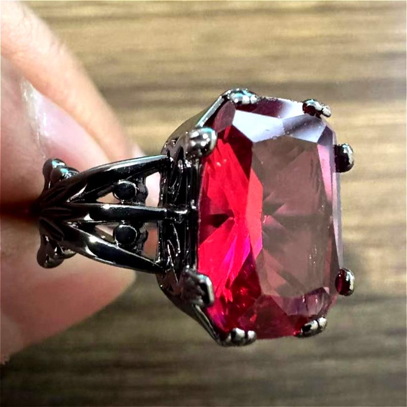 Charm Romantic Design Square Red Synthetic Zirconia Ring for Women's Vintage Fashion Banquet Festival Jewelry Accessories Crafts
