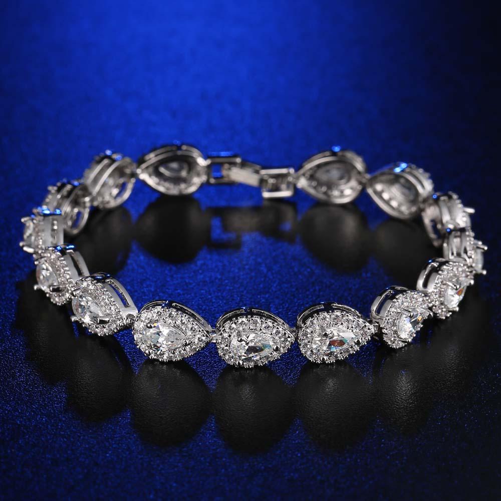 Vintage Teardrop CZ Chain & Link Bracelet Red Women's Zircon Waterdrop Custom Color CZ Stone Silver/Gold Plated Gift for Women