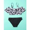 Bikini de Dos Piezas para Niñas Hombros Descubiertos Conjunto Bikini Tirantes Ajustables Estampado de Vaca Parte Superior Parte Inferior Lisa Traje de Baño para Niños