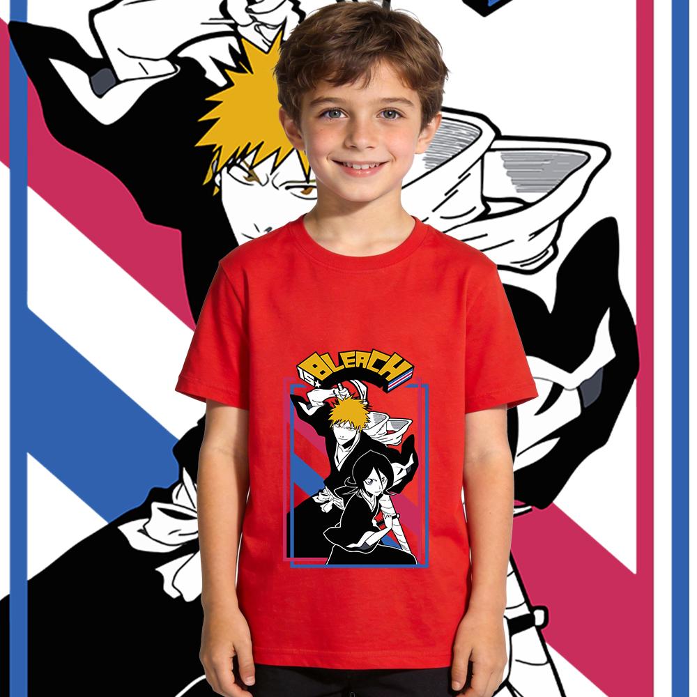 Bleach Anime Print Cotton T Shirt Boys Girls Casual Short Sleeve Summer Top Soft Breathable Kids Clothing 100
