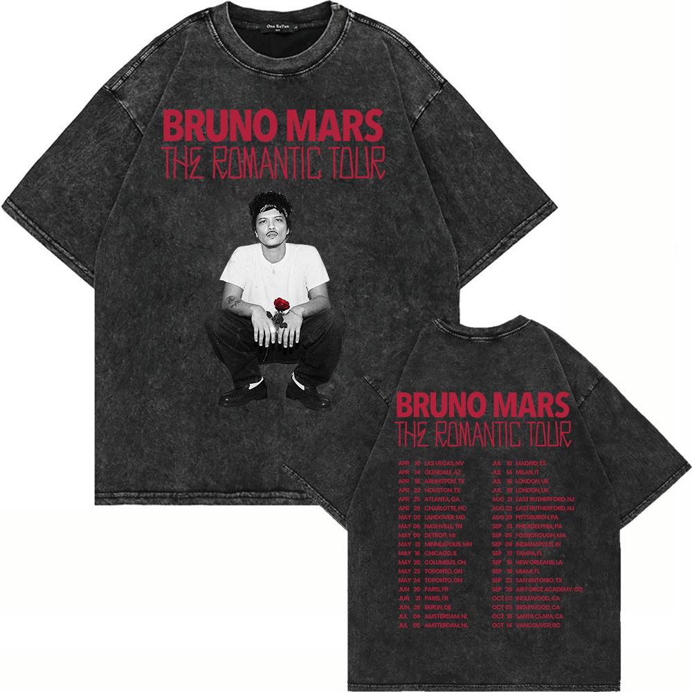 

Bruno Mars The Romantic Tour album Washed Unisex cotton shirt oversized graphics mens Womens Short Sleeve Cheap Tshirt L