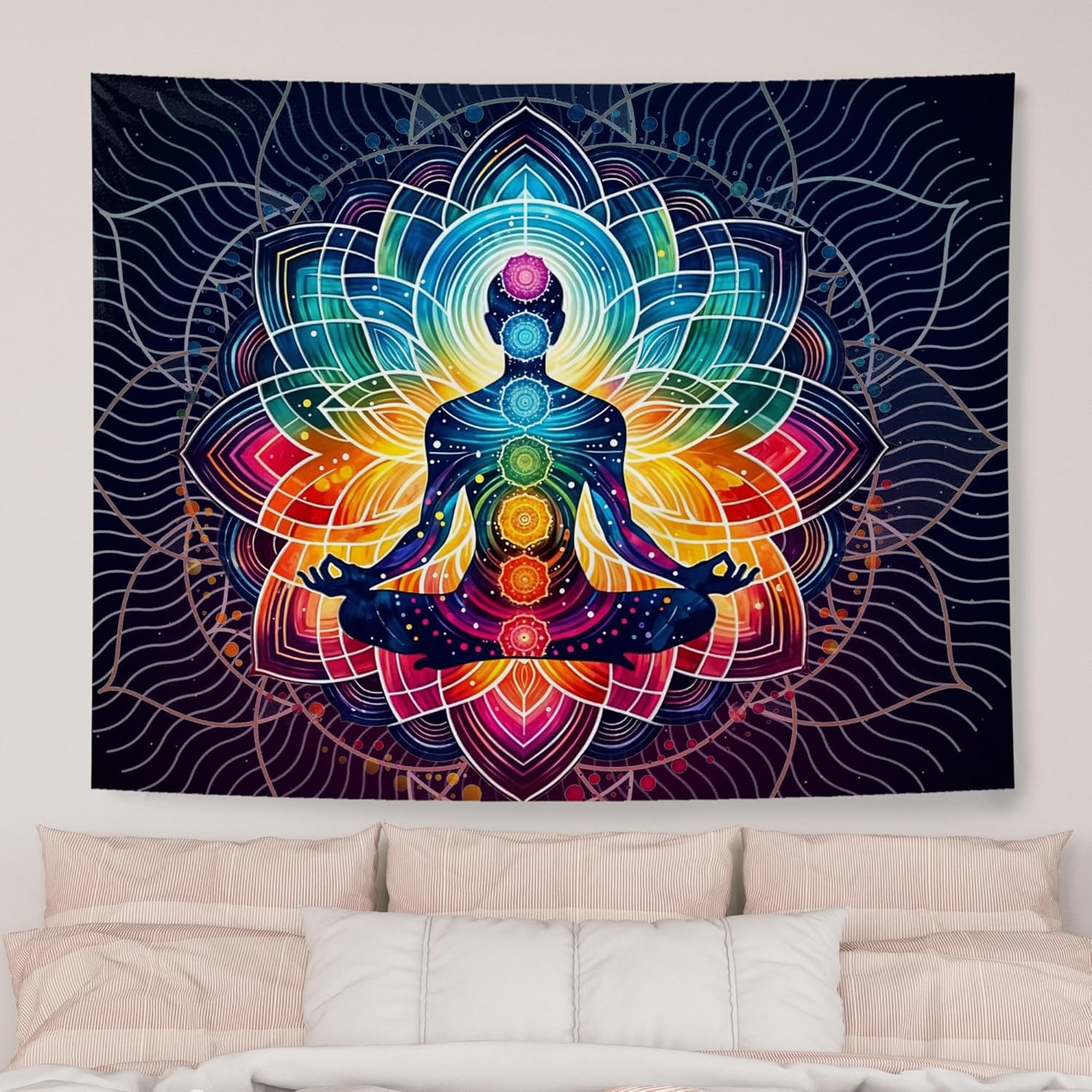 

AQYIP Colorful Seven Chakra Tapestry, Zen Yoga Meditation Spiritual Tapestry Decorative, Mandala Indian Hippie Chakra Wall Tapes 40x60cm