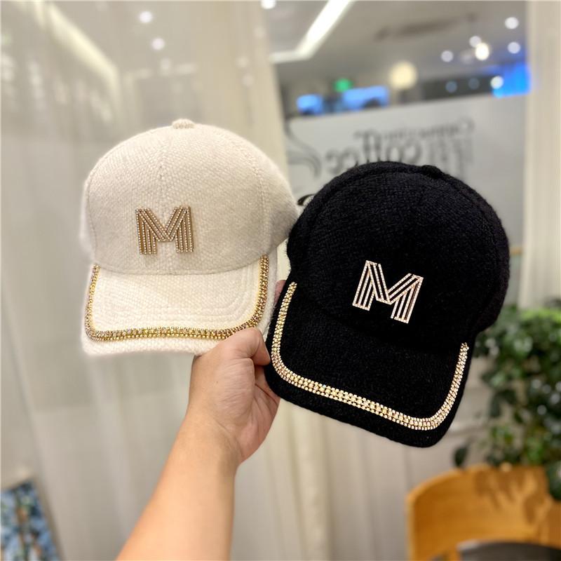 Hat Autumn and Winter, Suitable for Round Face Plush Rhinestone Baseball Cap Ins Trendy Brand Face Small Versatile Cap