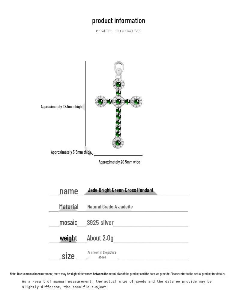 S925 Silber Inlay Natürliches Helles Grünes Jade Kreuz Anhänger für Männer und Frauen
