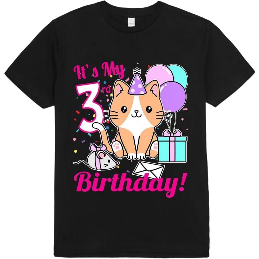 Kids It s My 3rd Birthday Shirt Girl Kitty Cat Theme Party (Three) T-Shirt Bodysuit Short Sleeve Long Sleeve for Kids Toddler Boys Girls S