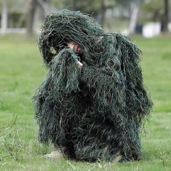 5 Teile/satz Ghillie Anzug mit Jacke Hosen Kapuze Girlande Tragen Tasche 3D Camouflage Jagd Bekleidung Jugend Erwachsene Woodland Kleidung
