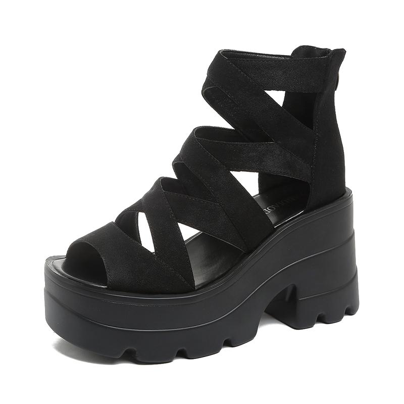 Fashion Women's Sandals 2026New Platform Sandals Ankle Strap Design Sandals Suede Casual High-heeled Sandal Summer Women Wedge Sandalias