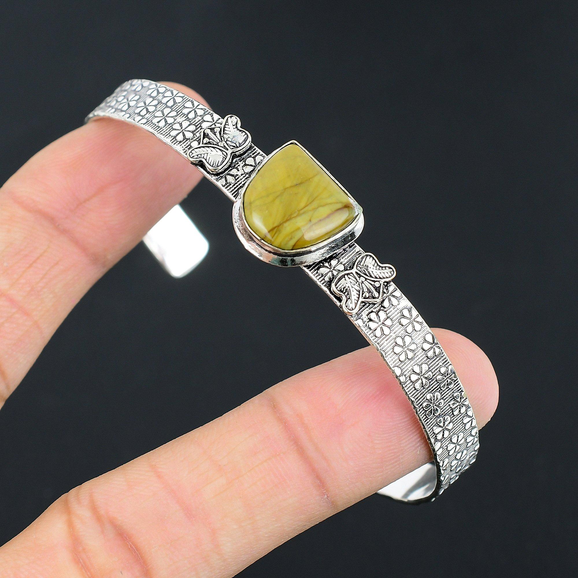 

Daughters Day Deal Natural Polychrome Jasper Sister Wedding Bangle 925 Silver Adjustable