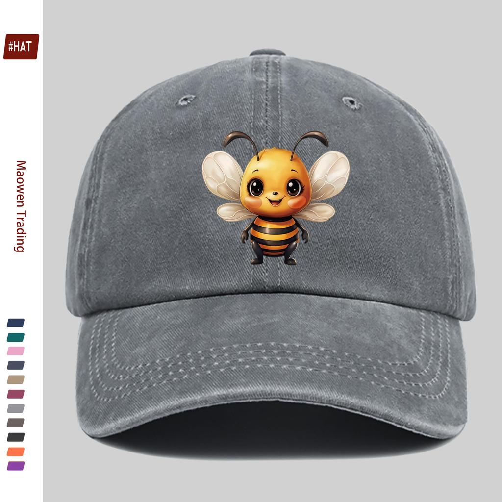pc Cute Little Bee Print Baseball Cap Cool Cute Style Printed Design Sun Hat Travel Decor Hat Adjustable Strap MultiColor