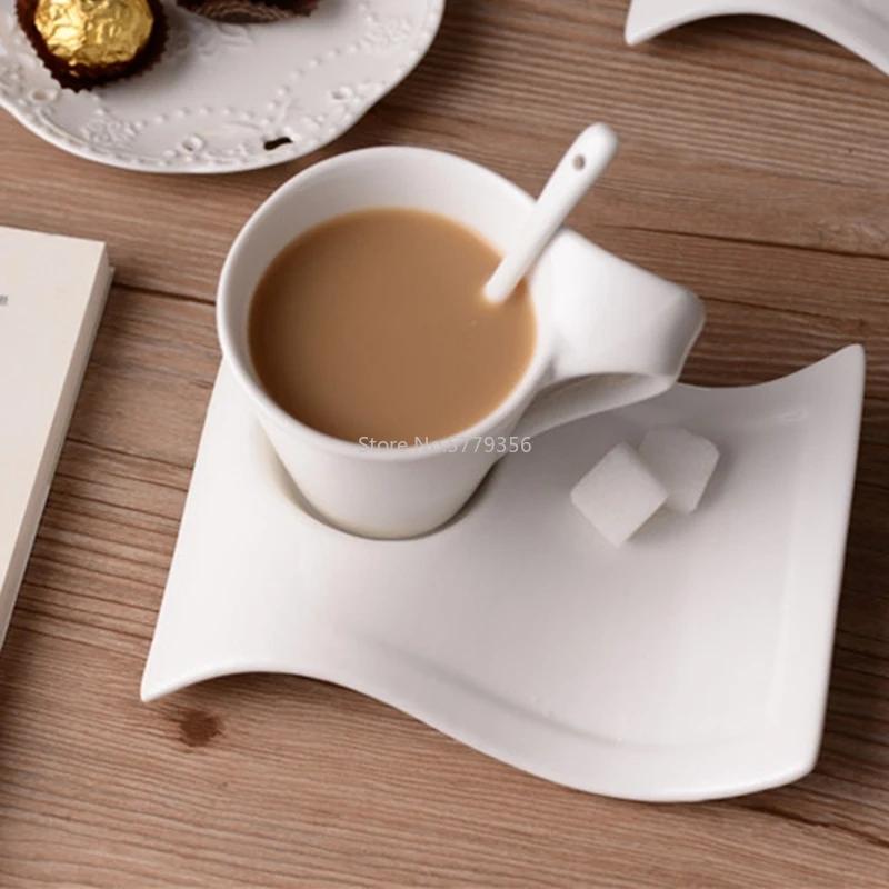 70-220Ml Ceramic Coffee Cup Set Creative Wave Milk Mug and Saucer Set European Couple Tea Cup Set Water Cups