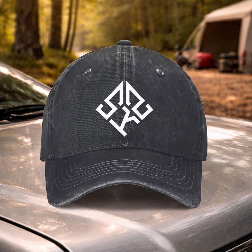 Geometric Logo Vintage Washed Baseball Cap Adjustable for Weddings Festivals Cycling Camping Golf
