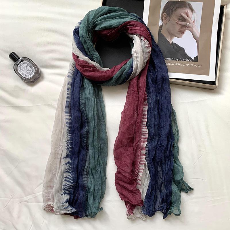 Scarf Women's Winter High-end Sense New Warm and Cold-proof Scarf Versatile Solid Color Crumpled Scarf Shawl