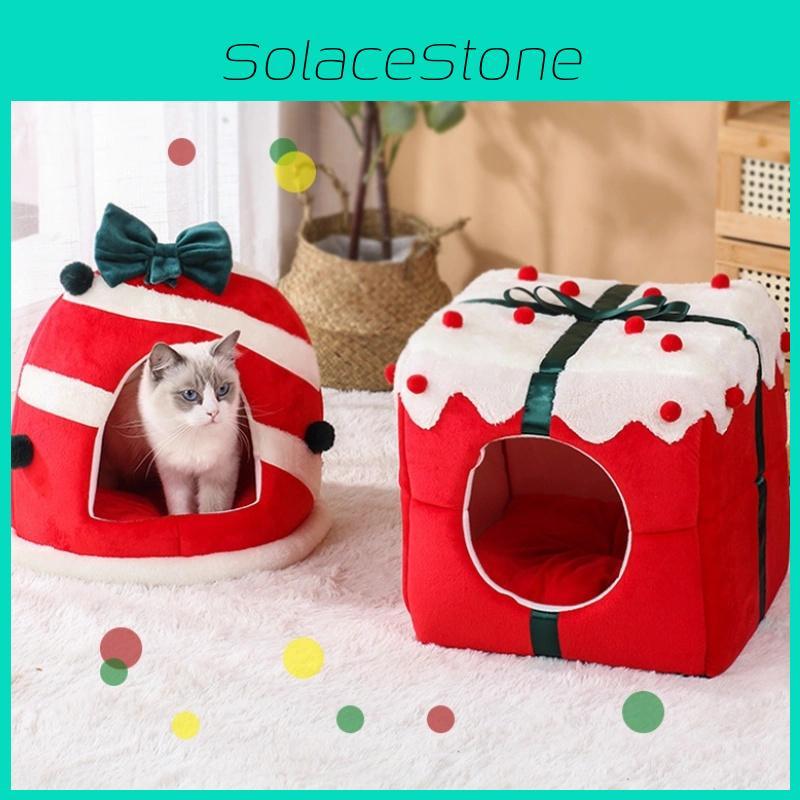 Christmas Theme Pet Cat Dog Bed Puppy Kitten Cozy Sleeping Nest Plush House Cave