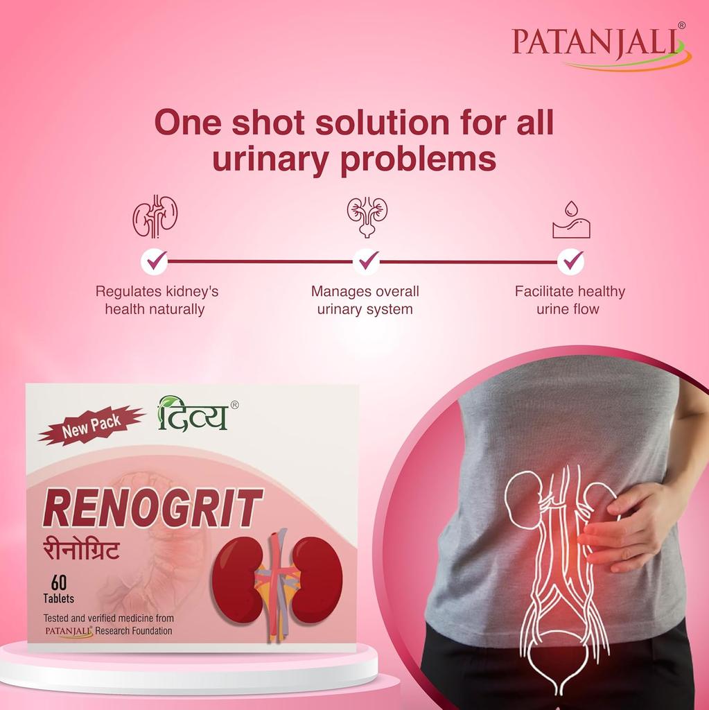 Patanjali Divya Renogrit Tablets 60 Tab Herbal Metabolic Balance Support Ayurvedic Wellness Formula Pack Of 1