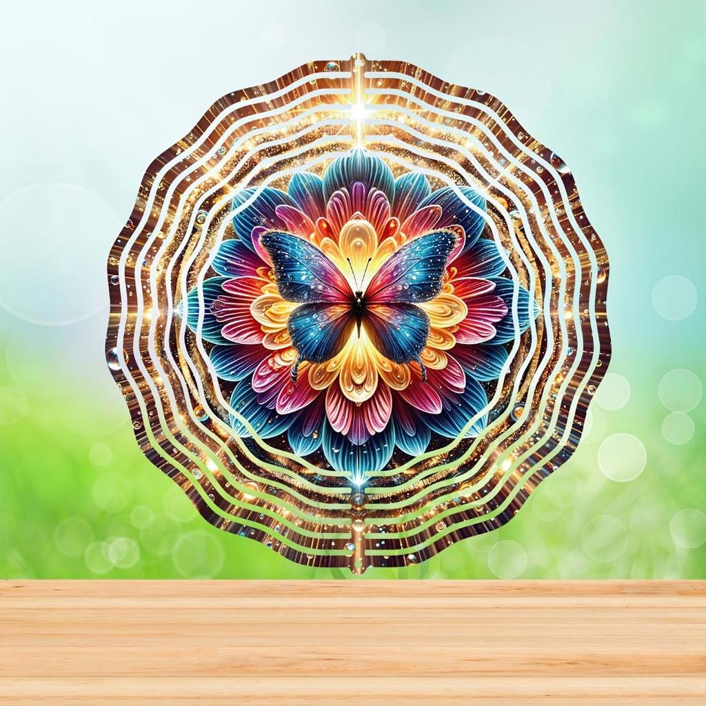 Bohemian Mandala Floral Butterfly Wind Spinner 3D Stainless Steel Metal Sculpture for Garden Outdoor Indoor Decor Gift