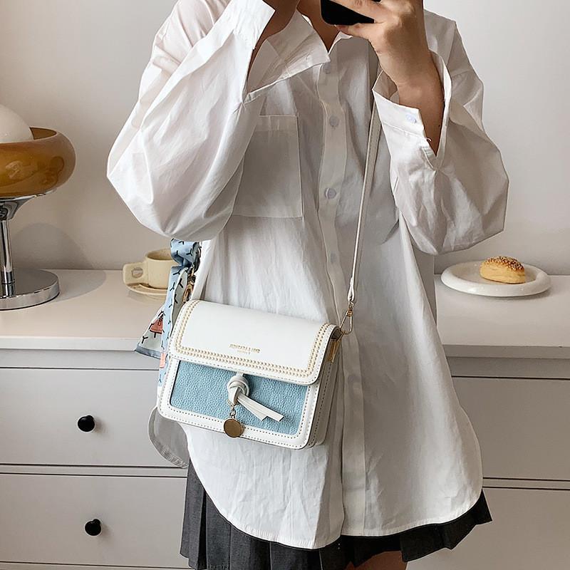 2024 New Color Block Women's Shoulder Bag Ins Fashion Plaid Scarf Crossbody Bag