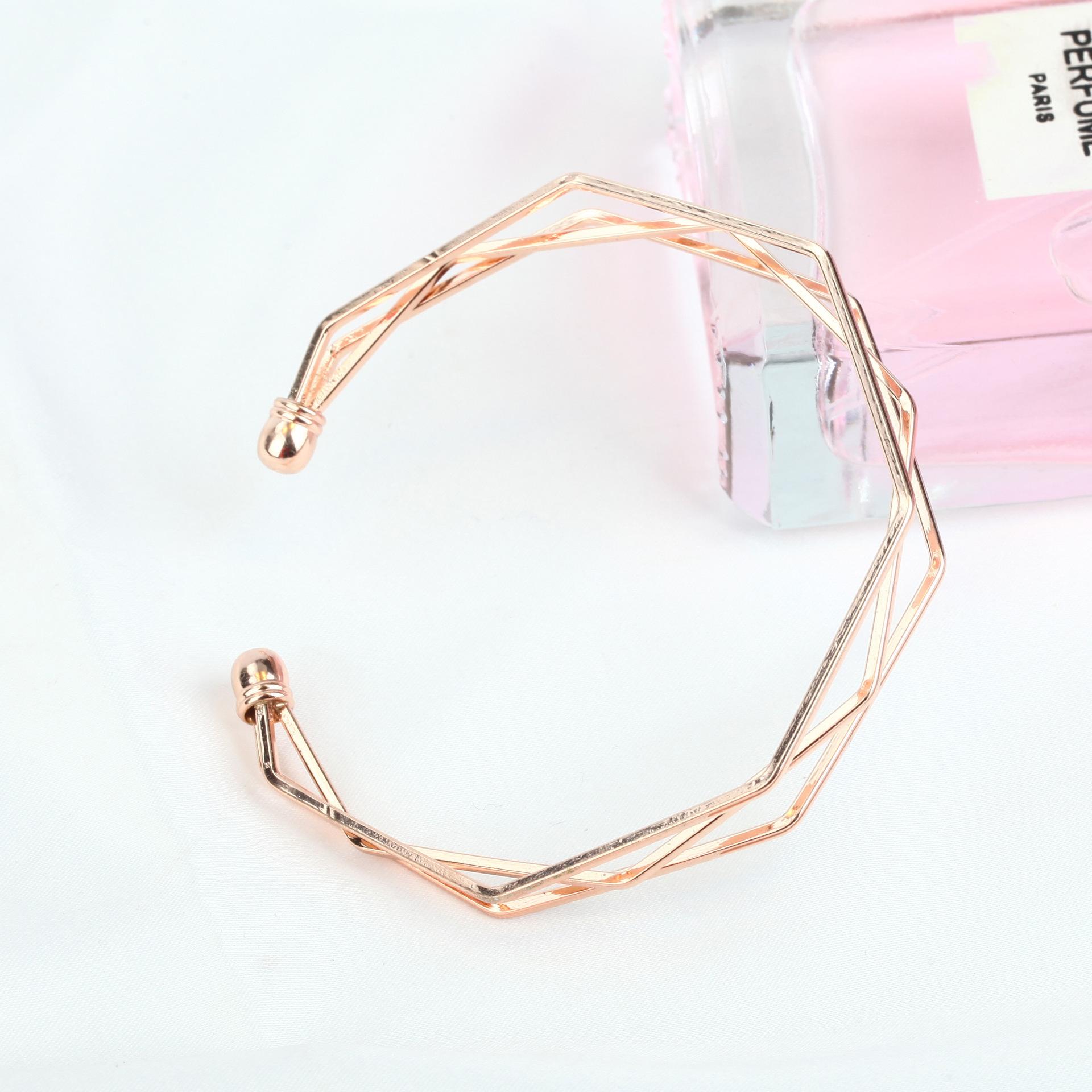 

Personality Geometric Irregular Rhombic 3D Three Layers Open Cuff Adjustable Bangles Bracelets Women Zircon Smooth Pulseiras