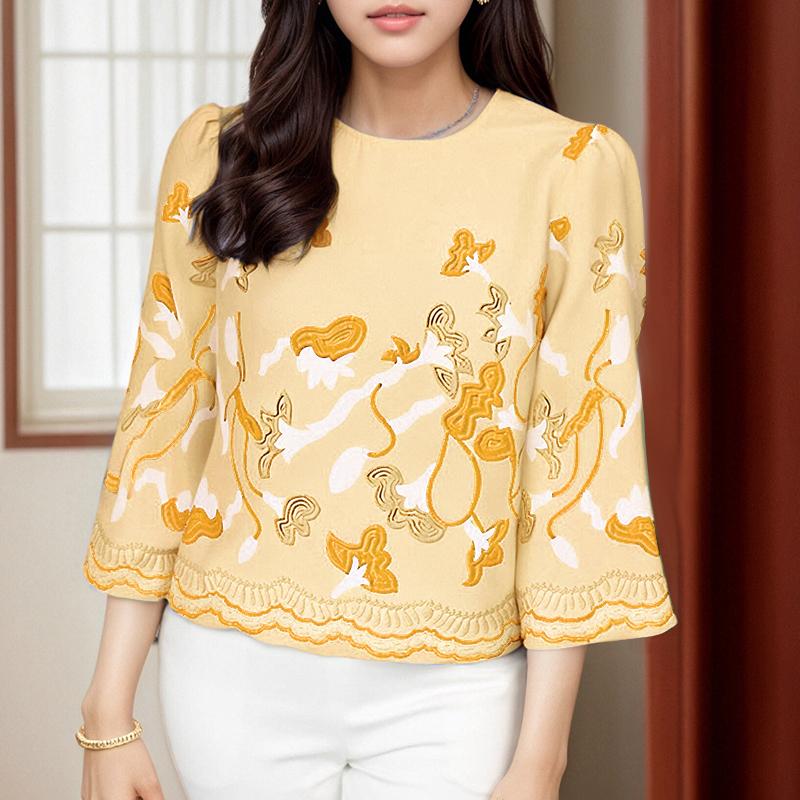 

ZANZEA Жіноча повсякденна блузка з круглим вирізом, рукавом 3/4, вільного крою з принтом 5XL жовтий