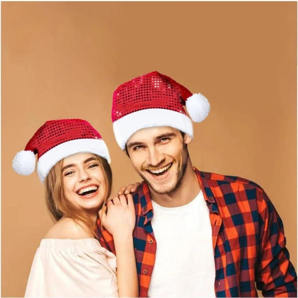 Weihnachts-Pailletten-Nikolausmütze für Erwachsene - Plüsch-Glitzer-Weihnachtsmütze für Weihnachtsfeier-Zubehör