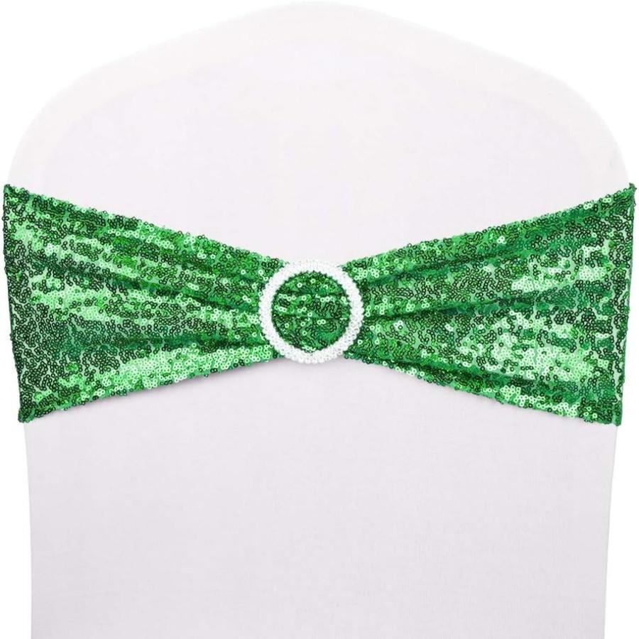 

50 шт. пояса для стульев из блесток, эластичная лента из спандекса с серебряными пряжками, декоративные банты, односторонние блестки, декор для свадебной вечеринки