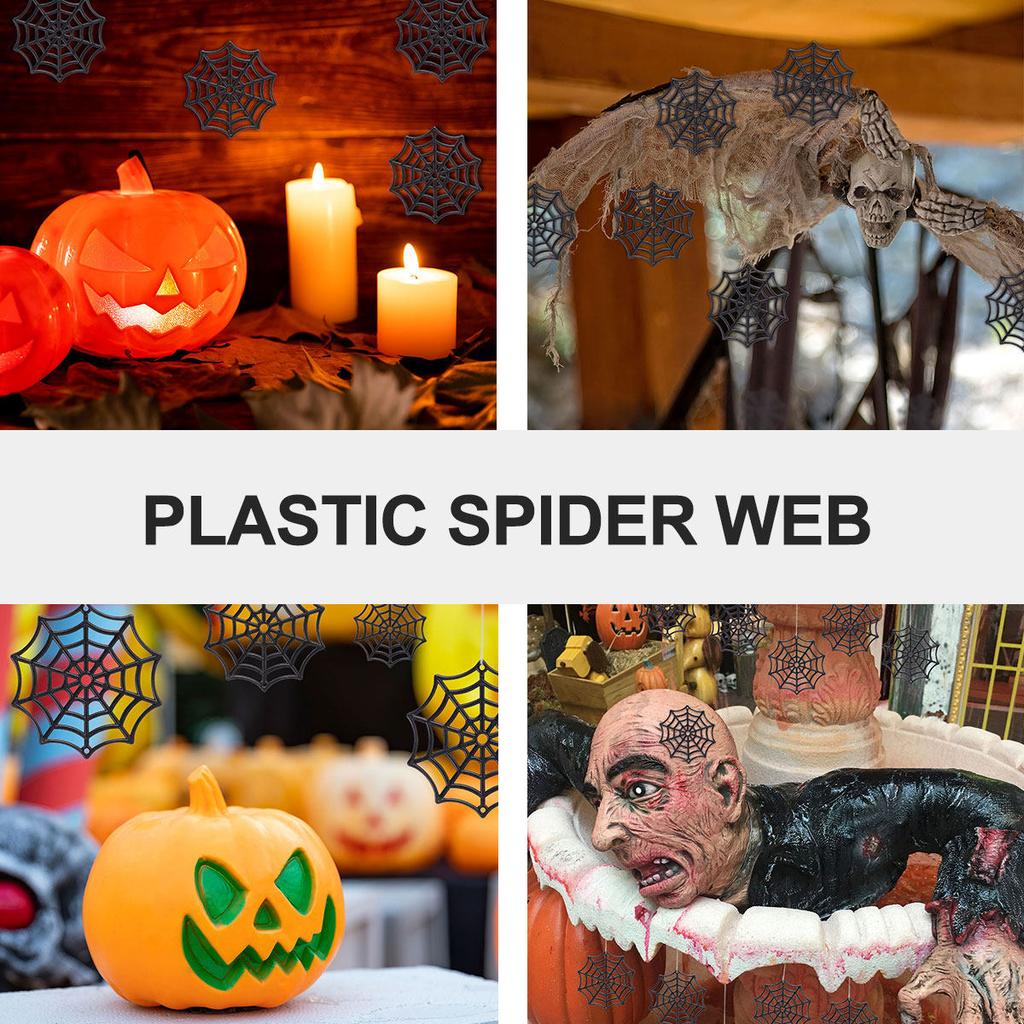 50Pcs Realistic Stretch Spider Web Halloween Decor Black Pe Cobweb for Haunted Party Indoor Outdoor Spooky Atmosphere