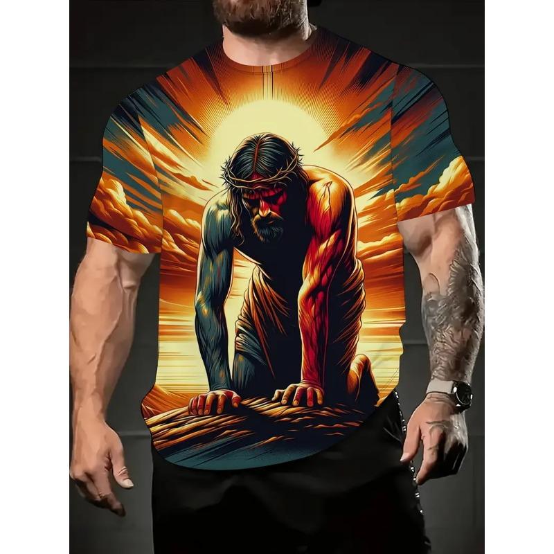 Praying Jesus Printed Kids Adult T-shirt Summer Women's and Men's Casual Outdoor Girl and Boy Short Sleeve Tees Top Pullover
