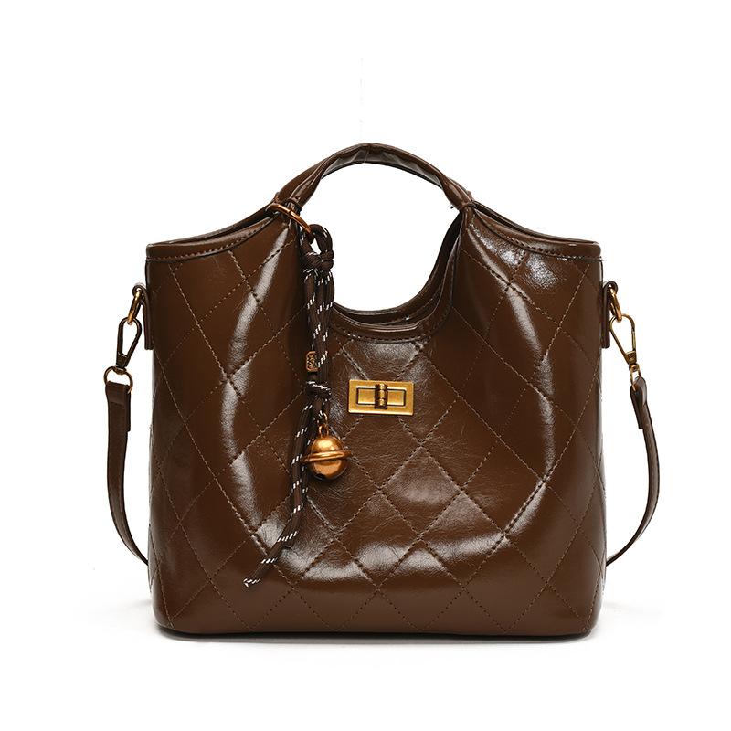 

Fashion Hand Carry Oil Wax Leather Small Square Bag Women s Trend Versatile Shoulder Bag Premium Women s Bag no pendant коричневий