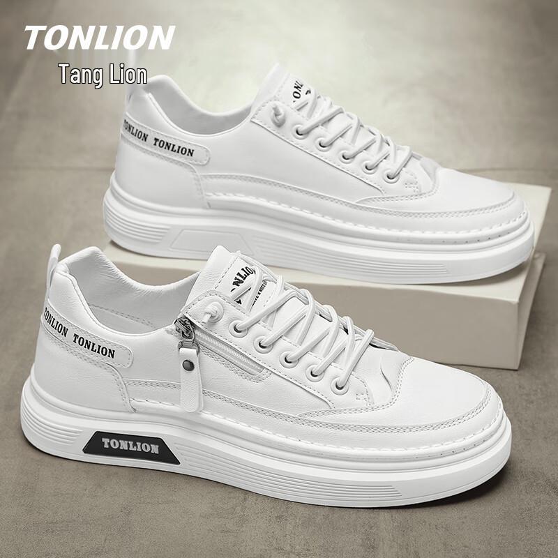 TonLion Men s Trendy White Casual Board Shoes 41