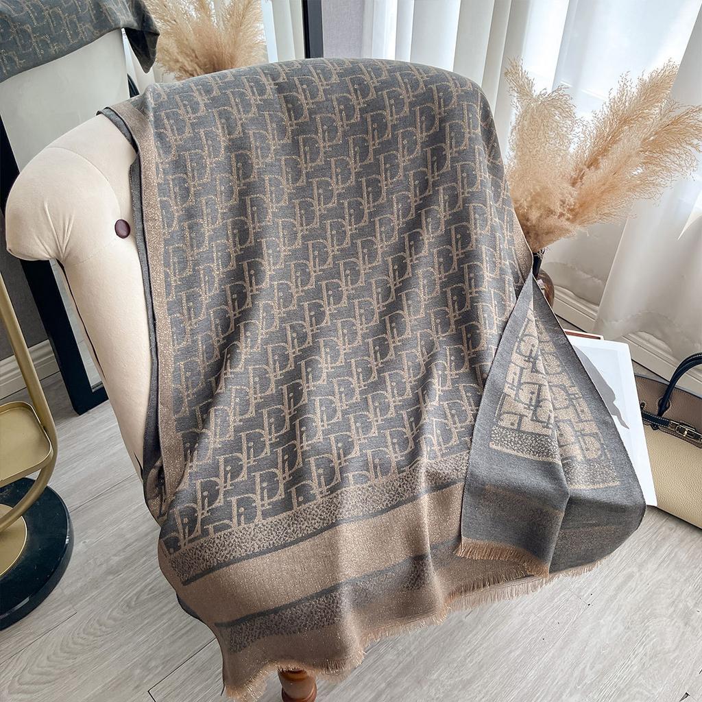 Internet Celebrity Live Broadcast Popular Scarf Women'S Warm Scarf Shawl Double-Sided Gold Thread Silk Scarf Women'S Outer Scarf Fashion