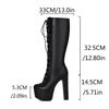 Platform Tall Boots Women's Knee High Boots Sung Fit Super High Heels Shoes Lace Up Sexy Dance Party Footwear