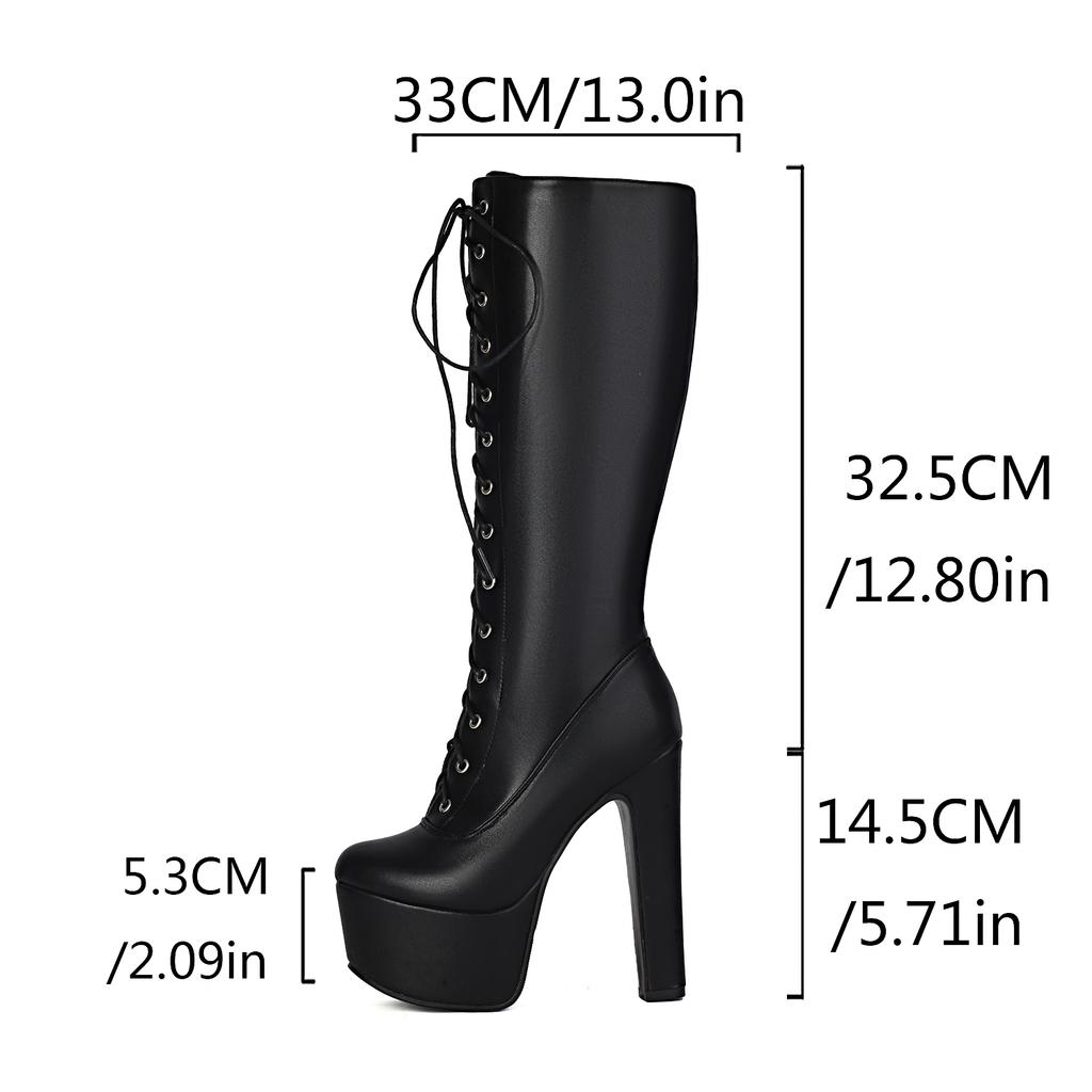 Platform Tall Boots Women's Knee High Boots Sung Fit Super High Heels Shoes Lace Up Sexy Dance Party Footwear