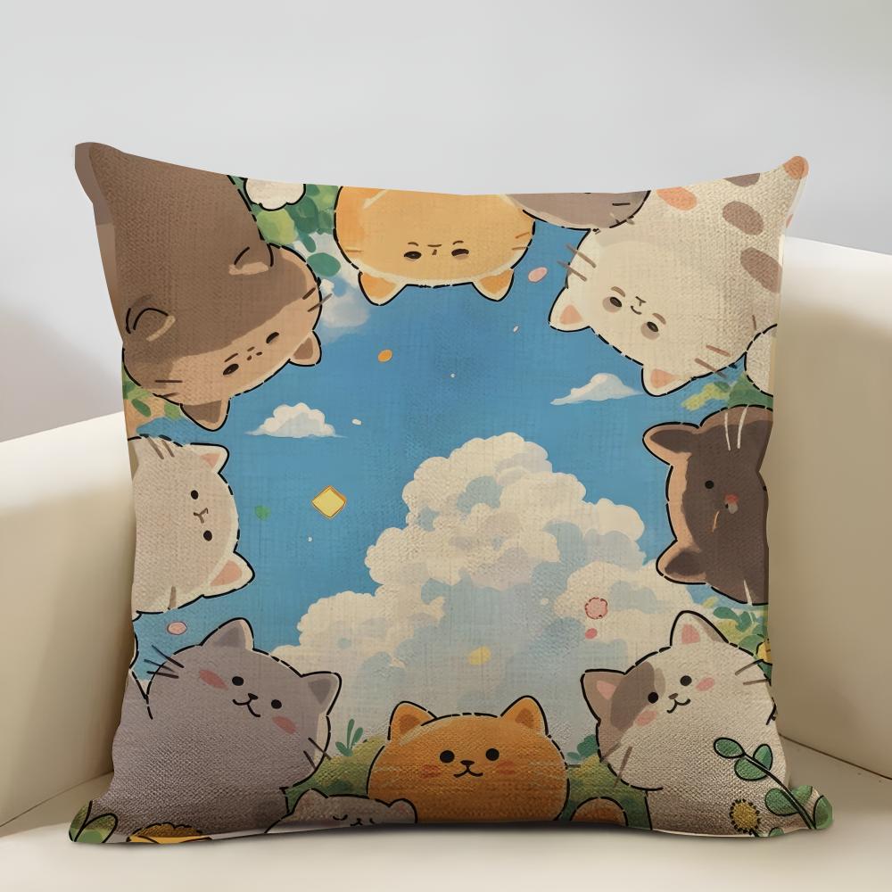 1 Cartoon Cute Cat Picture ForWake Up Cushion Cover Household Decoration Linen Sofa Cushion Cover: Skin-Friendly & Breathable Wi