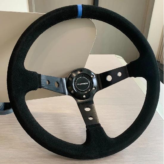 TIYPEOR 350mm Suede Steering Wheel Black Deep 90mm Steering Wheel