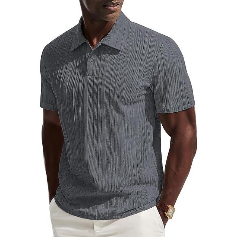 Mens Casual Solid Color Knit Short Sleeve Polo Shirt