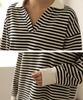 Ppaeppae Open Collar Color Block Striped Knit T-Shirt