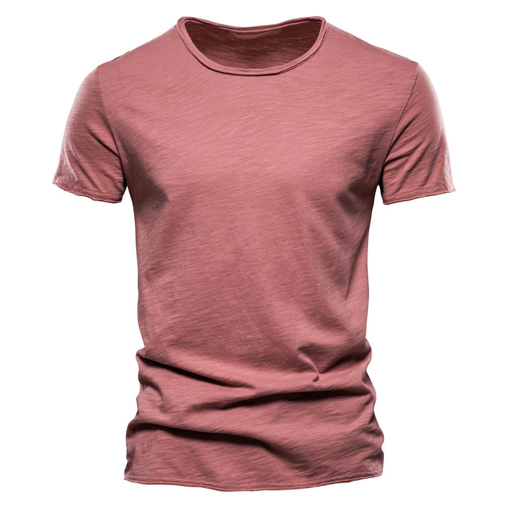 Herren Sommer V-Ausschnitt T-Shirt - Reine Baumwolle Slub, Unifarbe, Kurzarm