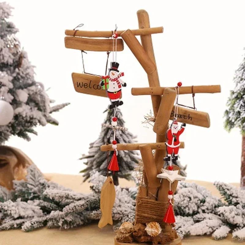 Christmas Style Decoration Wooden Xmas Tree Bell Hanging Pendant Ornament Handmade DIY Wood Crafts Kids Gift Party Decor