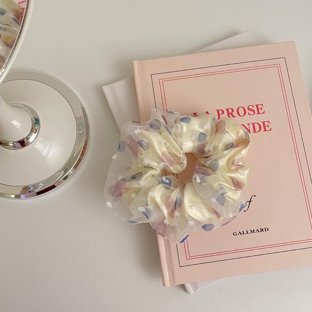 Sweet Korean Style Floral Mesh Hair Tie with Large Intestine Design - School Style Rubber Band E18