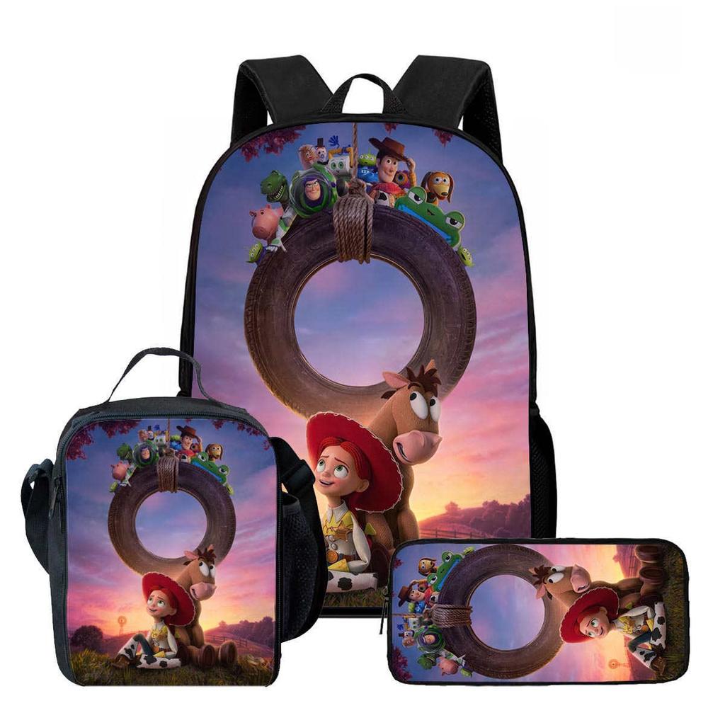 Toy Story 5 Cartoon Backpack for Kids, School Bag with Lunch Bag and Pencil Case, 3-Piece Set
